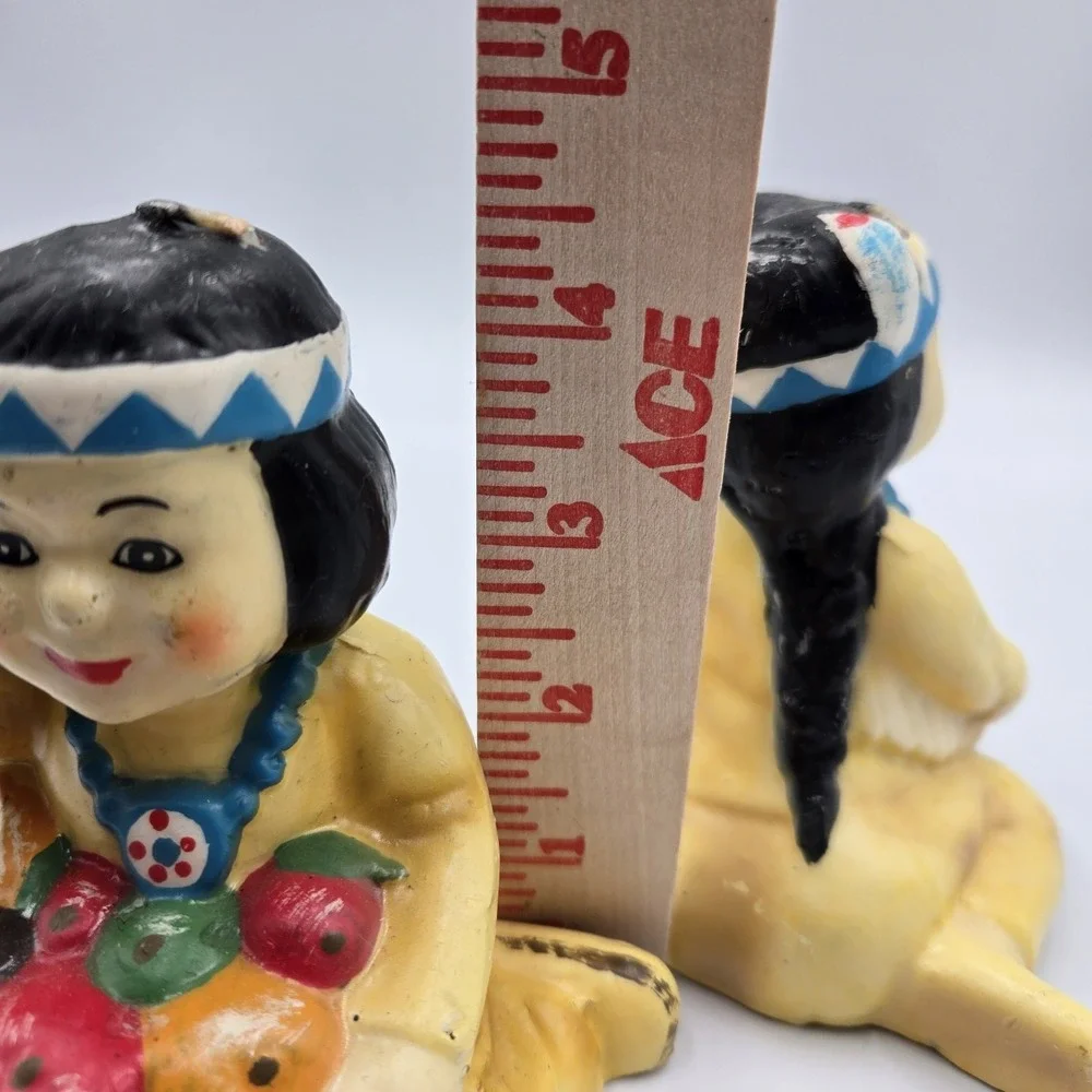 Vintage Set New Novelty Native American Thanksgiving‎ Pilgrim Boy Girl Candles